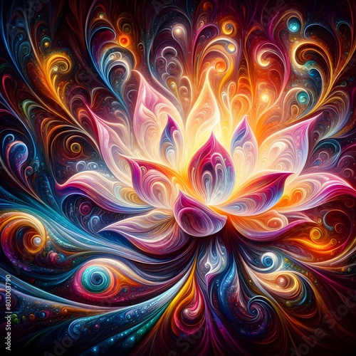 Luminous lotus flowers  abstract colorful shapes in a cosmic Display