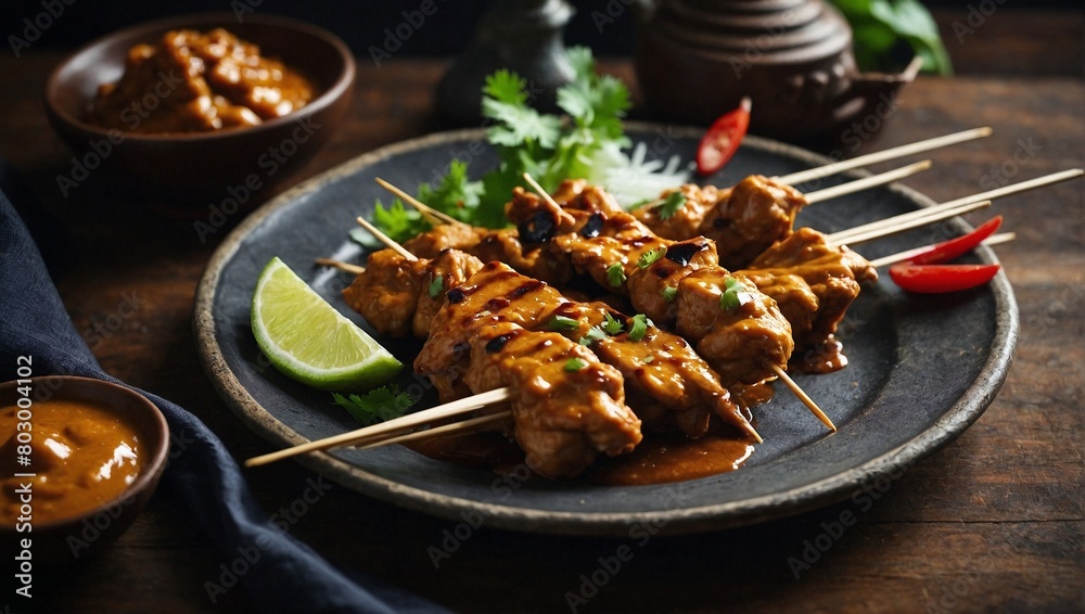 A plate of chicken satay A plate of chicken satay
