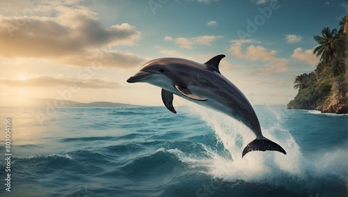 dolphin jumping out of water HD 8K wallpaper Stock Photographic Image photo