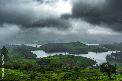 High-Resolution Emerald Lake Landscape: Captivating Views from Nilgiris Ooty, Tamil Nadu, India