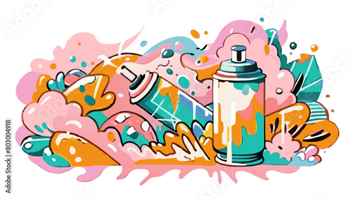 Vibrant Graffiti Art with Spray Paint Can Illustration
