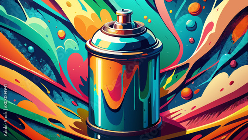 Vibrant Graffiti Spray Can with Colorful Paint Splashes