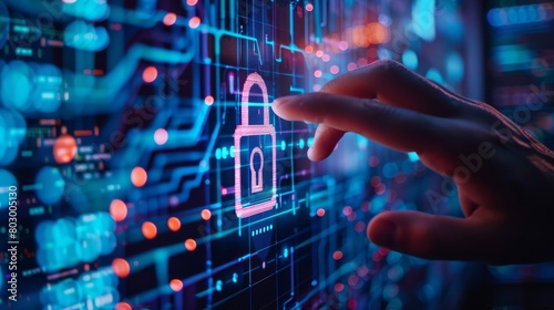 Manage IT security and web transactions with secure locking systems, focusing on cyber safeguards and network security for digital identities.