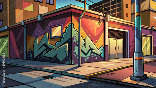 Vibrant Street Art on Urban Building at Dusk