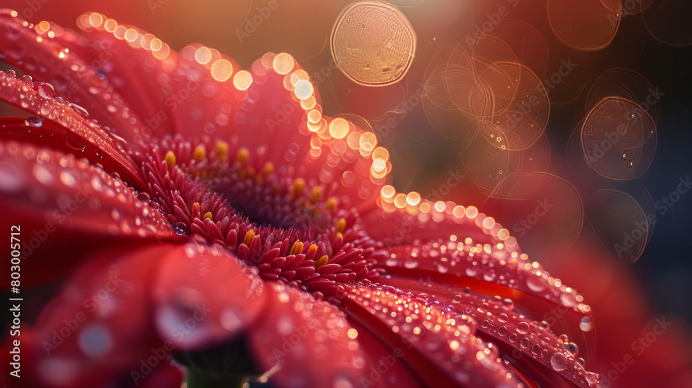 Red gerbera with dew drops Red gerbera with dew drops