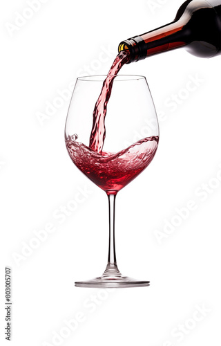 Red wine being poured elegantly into a glass, capturing the dynamic splash against a transparent background. Generative AI