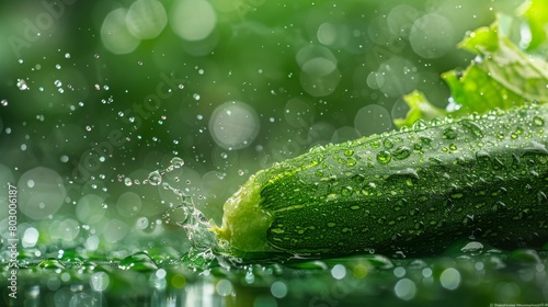 Crisp cucumber with water droplets on a lush green background  highlighting freshness and natural hydration
