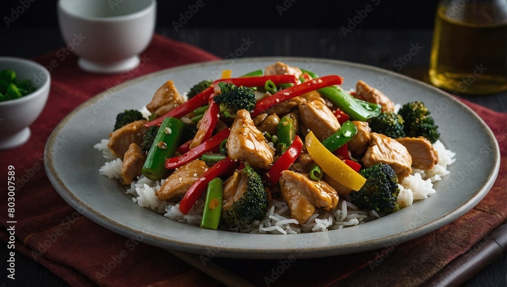 A plate of chicken stir fry
