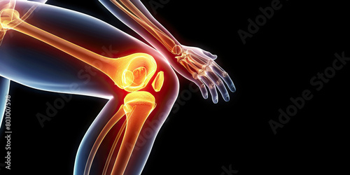 Patella Fracture: The Knee Pain and Inability to Straighten the Leg - Visualize a person with a highlighted patella bone, experiencing intense knee pain and inability to fully straighten the leg photo