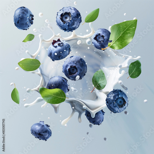 Fresh blueberries in a milk, yoghurt splash