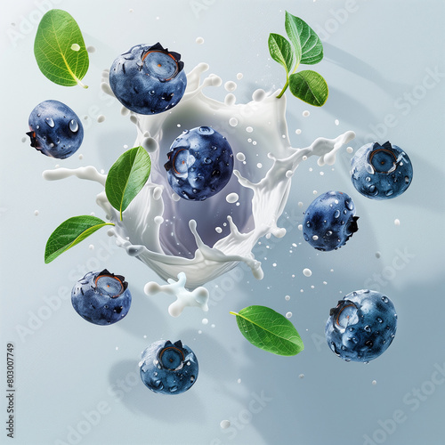 Fresh blueberries in a milk, yoghurt splash