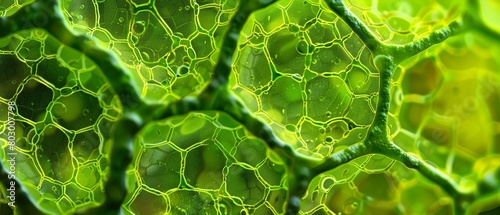 Microscopic view of green plant cells detailed focus on cell structure photo