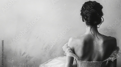 Elegant bride in black and white portrait preparing for wedding day