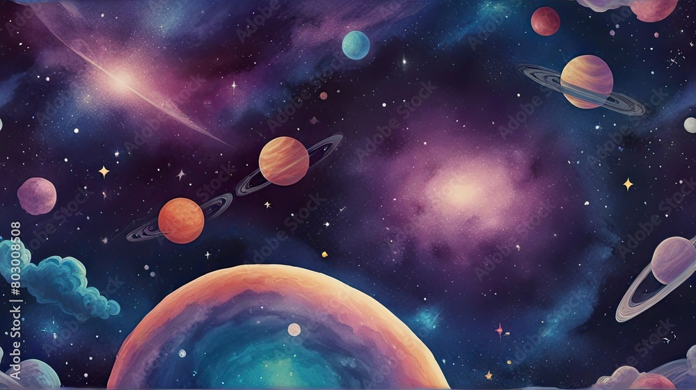 Galactic pattern drawn Space Planet stars clouds Galactic pattern drawn Space Planet stars clouds