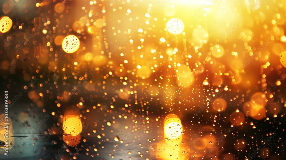 Obraz premium Golden bokeh lights with water droplets background