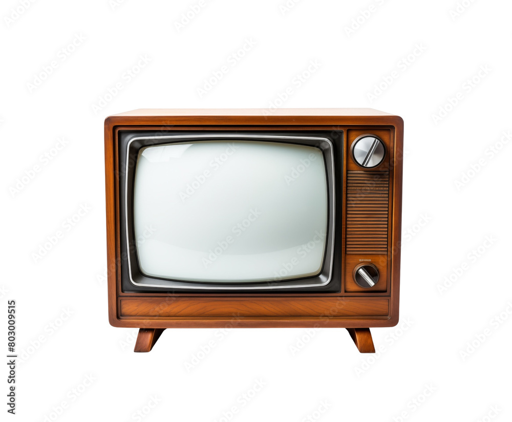 Vintage wooden television set with a blank screen, isolated on white, a retro technology classic. Generative AI