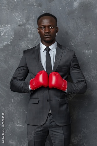Corporate rivalry  businessman in boxing gloves symbolizing competition in workplace © Andrei