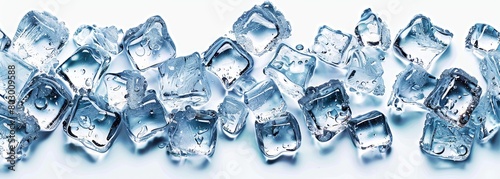 Refreshing melting ice cubes on white background