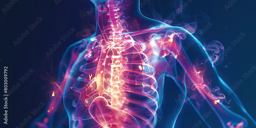 Rib Fracture: The Chest Pain and Difficulty Breathing - Imagine a person with highlighted ribs, experiencing sharp chest pain and difficulty breathing Rib Fracture: The Chest Pain and Difficulty Breathing - Imagine a person with highlighted ribs, experiencing sharp chest pain and difficulty breathing