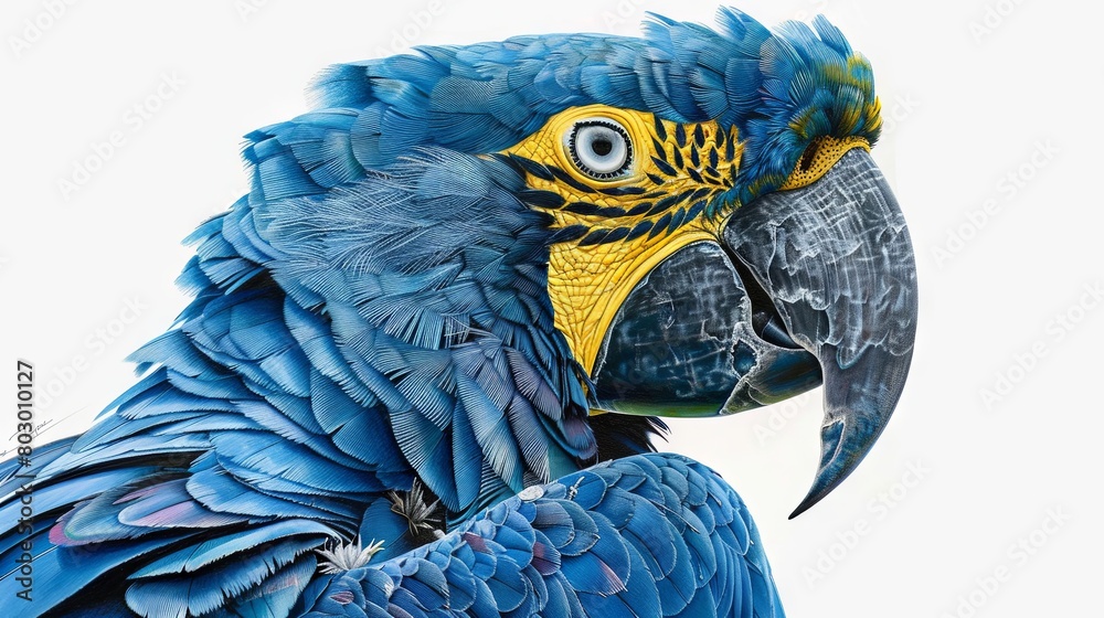 Fototapeta premium Vibrant blue parrot close-up with detailed feathers