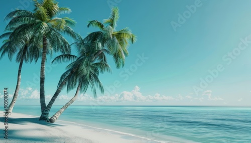 Create a photorealistic image of a beach with palm trees