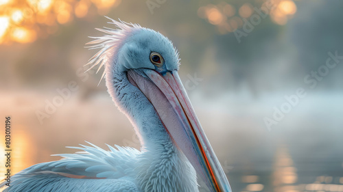 White pelican at sunset.