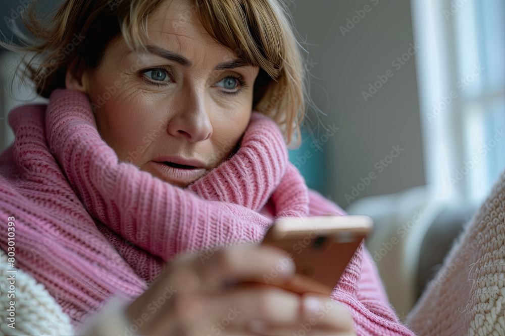 Worried woman calling a boiler breakdown emergency service using her smartphone
Worried woman calling a boiler breakdown emergency service using her smartphone