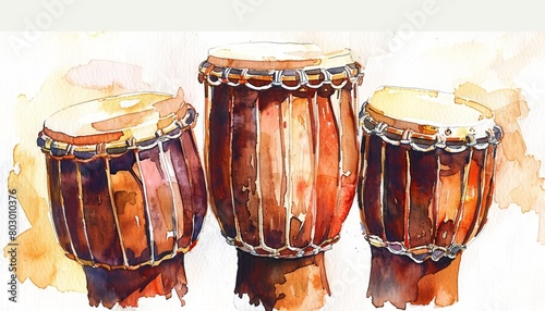 A watercolor painting of three conga drums photo