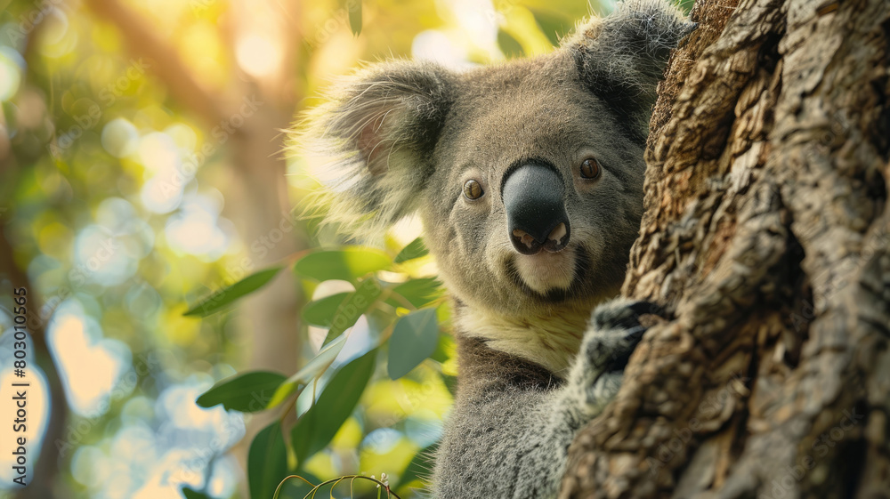 Fototapeta premium Koala clinging to a tree