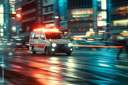 ambulance on emergency car in motion blur 