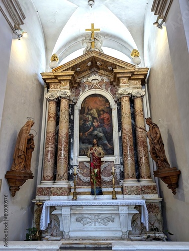 The altar in the side chapel of the Franciscan Church of the Little Brothers in the Old Town of Dubrovnik, Croatia