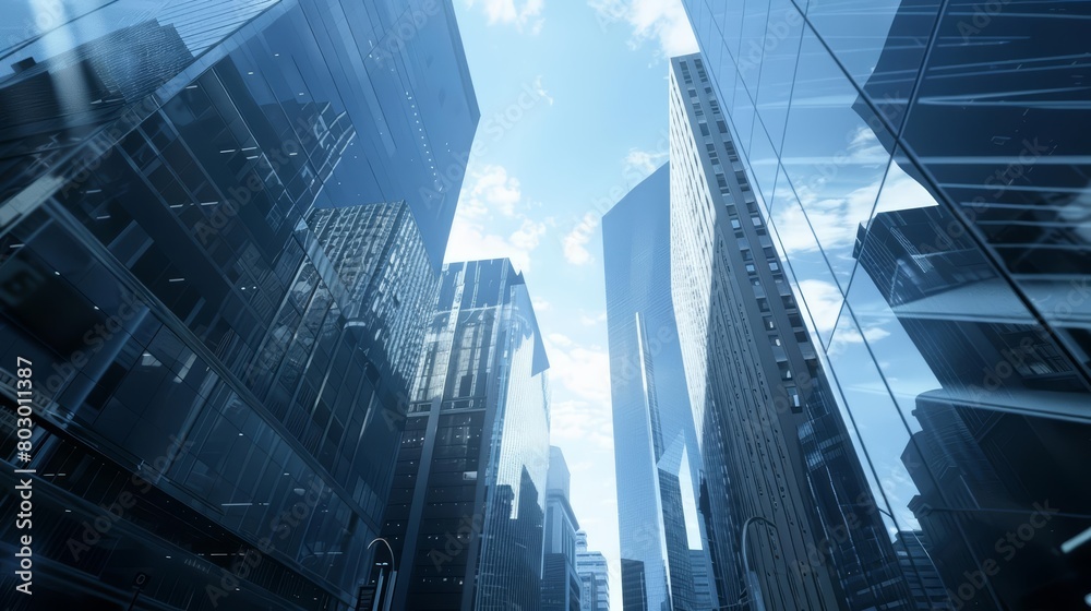 A towering cityscape of glass and steel