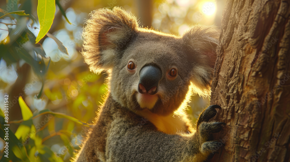 Fototapeta premium A koala on a tree trunk