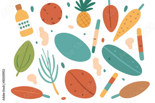 Natural Health - Fusion of Herbal Medicine, Plant Leaves, and Fruits in Background Illustration.
