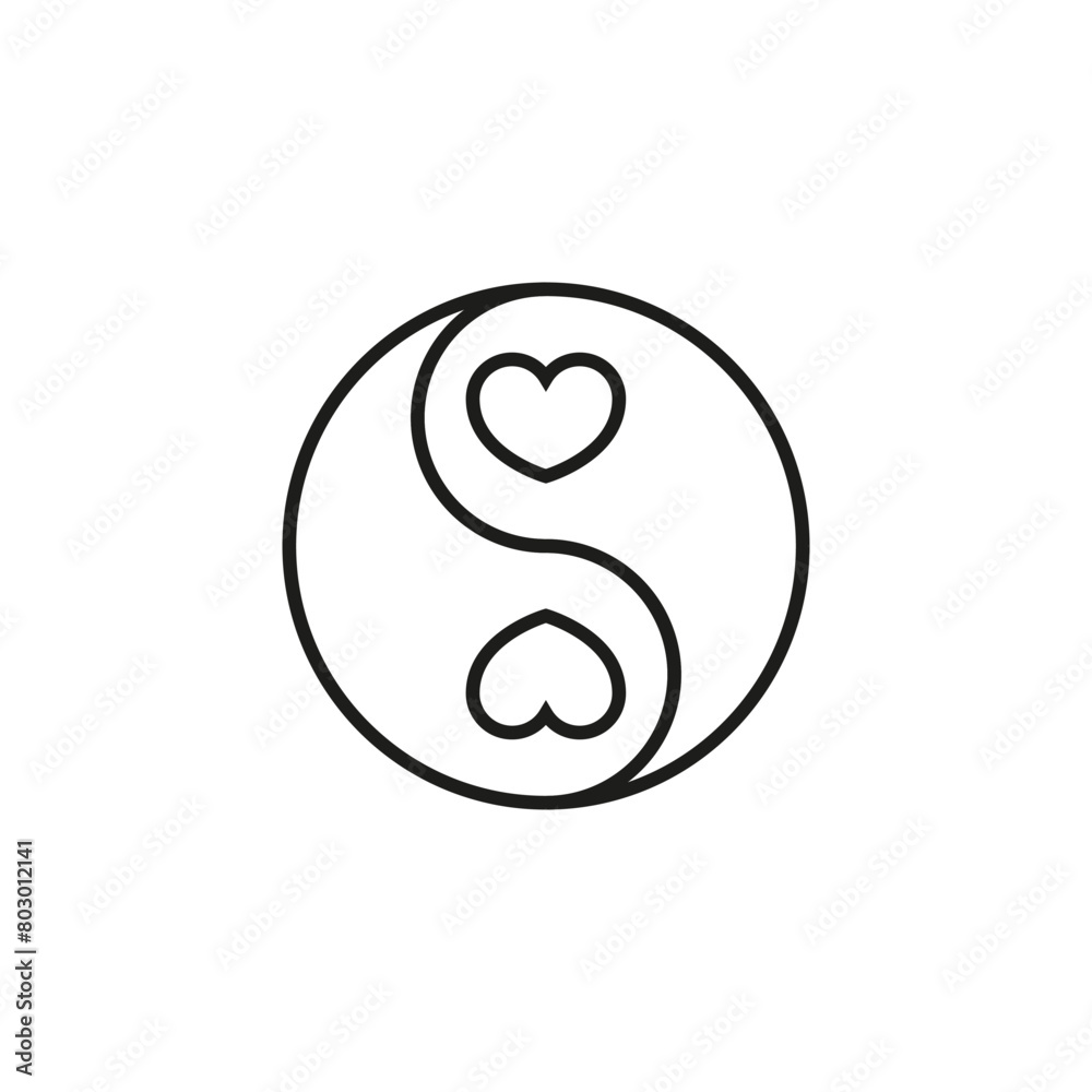Two hearts inside yin yang. Outline vector on a white background. Two hearts inside yin yang. Outline vector on a white background.