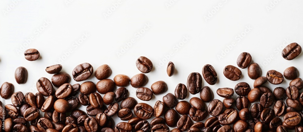 Coffee and coffee beans displayed against a white backdrop. Coffee and coffee beans displayed against a white backdrop.