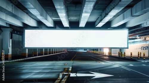 Horizontal empty advertising banner for mock-up in auto parking tunnel