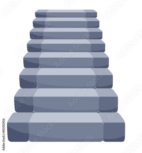 Game castle stairs in cartoon style. Medieval ancient ladder flights without railings, marble step treads or rock risers. Vector staircase isolated on white background
