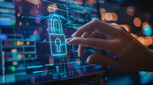 Enhance online security with secure software  integrating security locks and futuristic protection measures to uphold privacy and access standards through tech innovation.