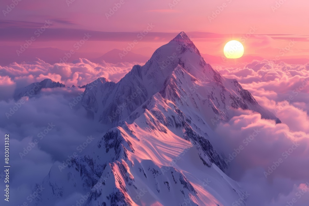 A beautiful landscape of a snow-capped mountain at sunset A beautiful landscape of a snow-capped mountain at sunset