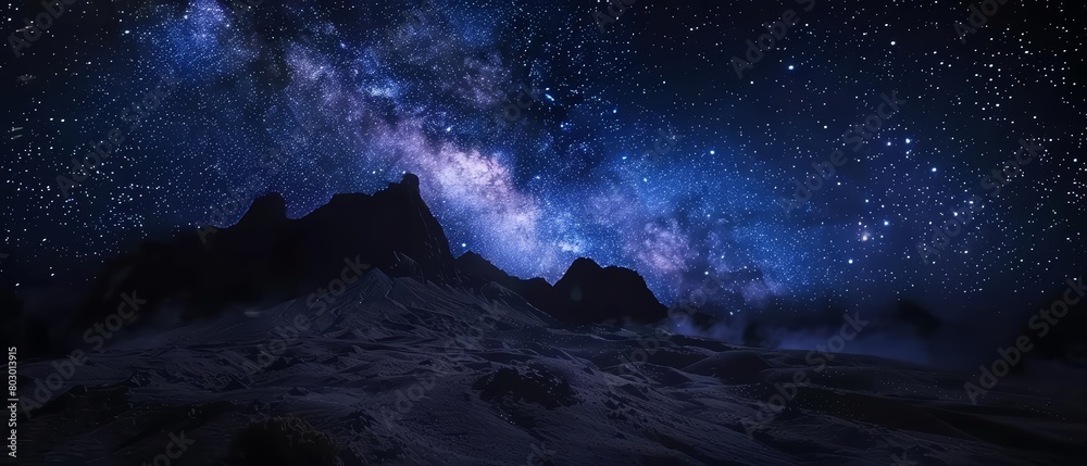 Generate a cinematic landscape of a starry night sky over a mountain range