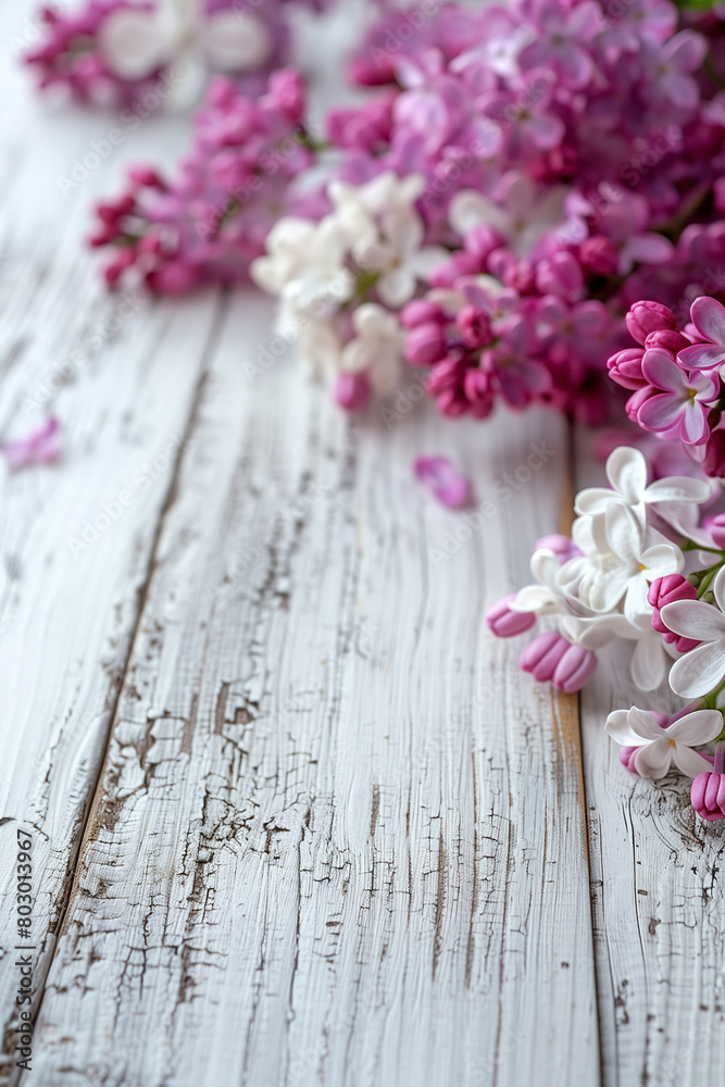 blooming spring lilac flowers on a white wooden background blooming spring lilac flowers on a white wooden background