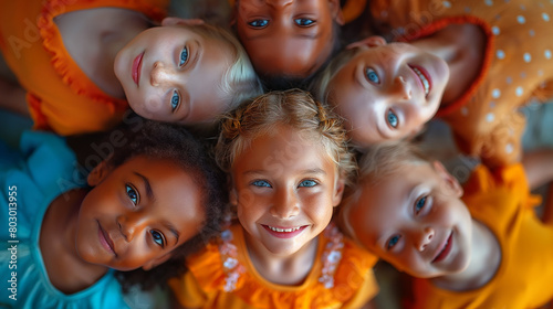 Group of joyful children lying in a circle