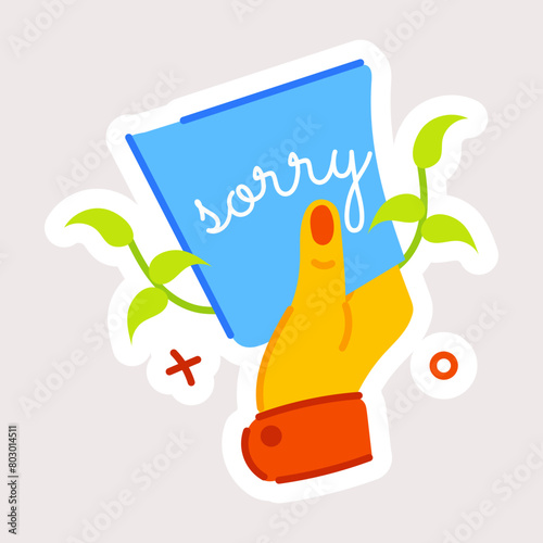 A flat style sticker of sorry note 