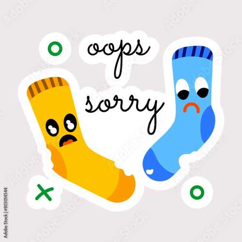 Grab this flat sticker of different socks with sorry typography 