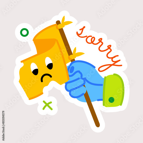 Get this flat sticker showing torn flag with sorry word 