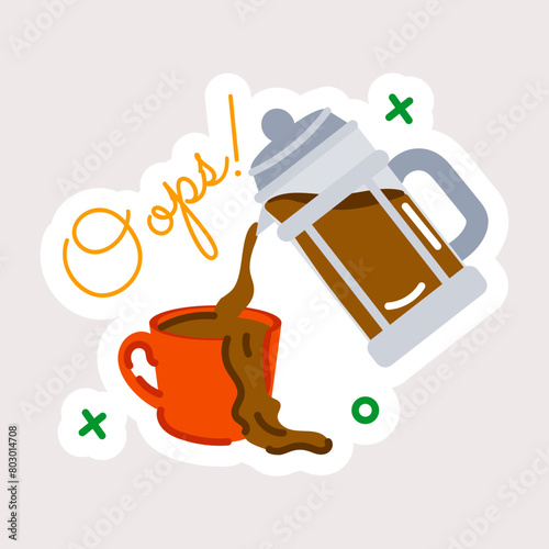 Trendy flat sticker of overflow coffee 
