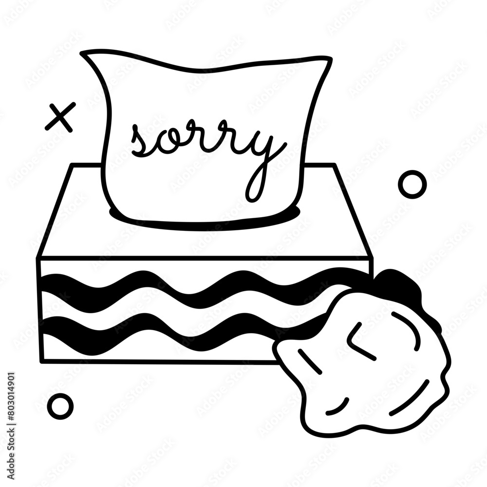 A glyph sticker of tissue box with sorry typography A glyph sticker of tissue box with sorry typography