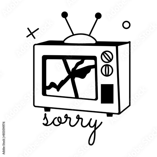 Premium glyph style sticker of broken tv 