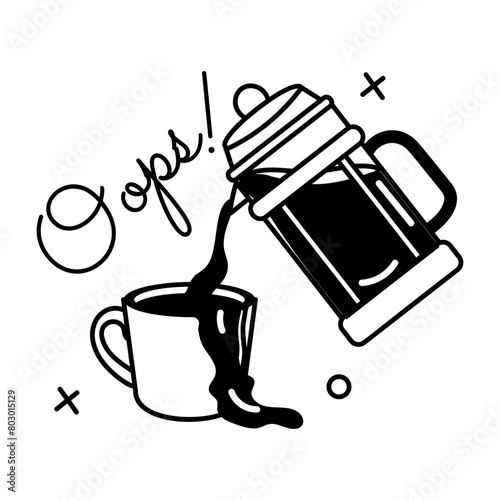 Trendy glyph sticker of overflow coffee 